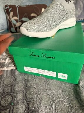 Lauren Lorraine Silver Knit Slip-On Sneaker with Sparkle